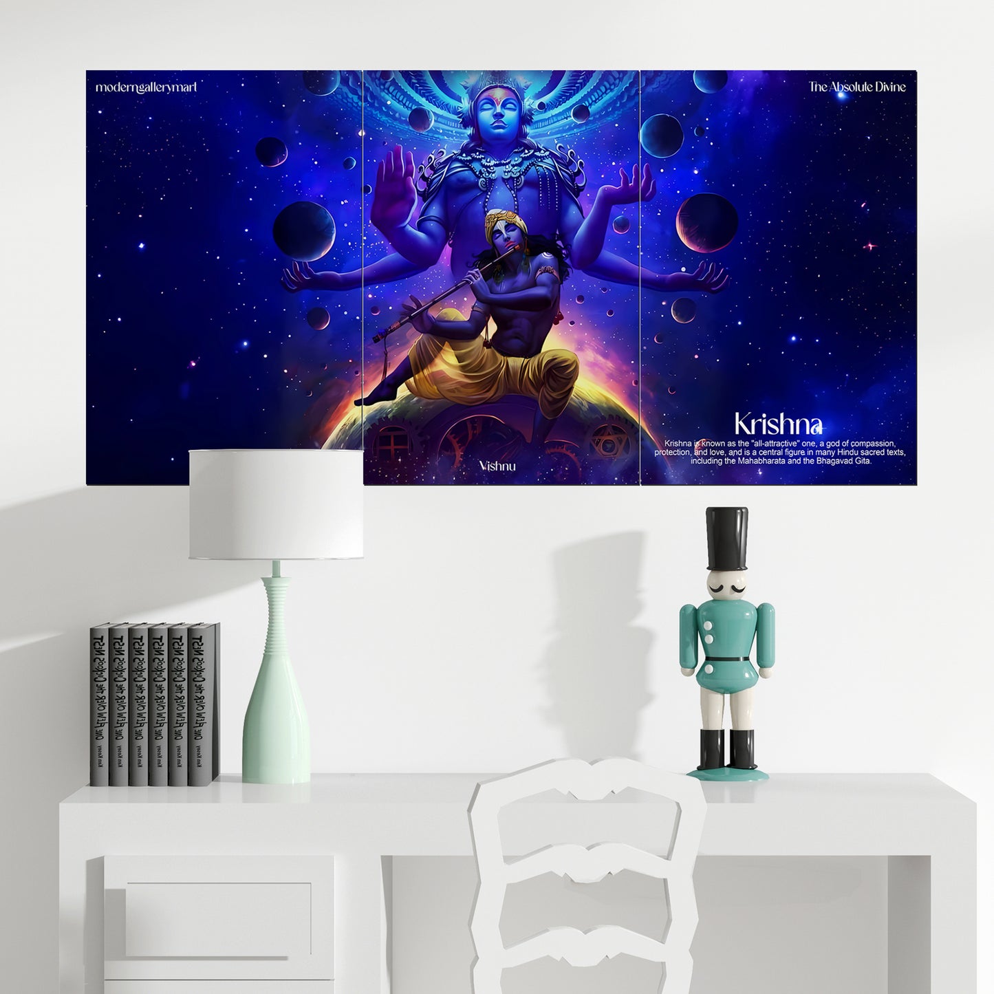 Lord Krishna and Lord Vishnu Wall Poster – 3 Piece Set