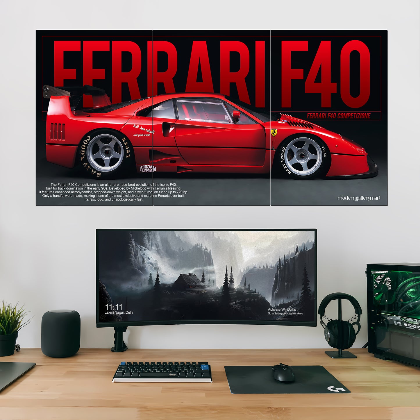 Ferrari F40 Competizione 1989 Wall Poster - 3 Piece Set