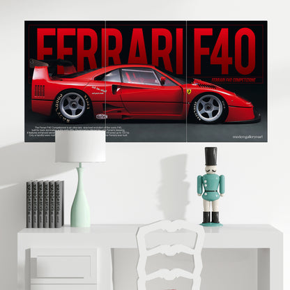 Ferrari F40 Competizione 1989 Wall Poster - 3 Piece Set