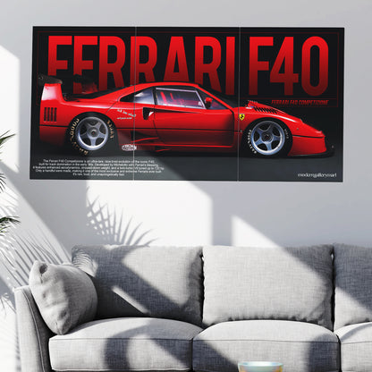 Ferrari F40 Competizione 1989 Wall Poster - 3 Piece Set