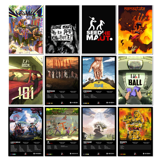 Seedhe Maut Album Poster - A4 Size (8.3 x 11.7 inch) Music Poster, 101, Namastute, Ball, Nanchaku, Kshama, Bayaan, Lunch break, Nayaab, Shakti