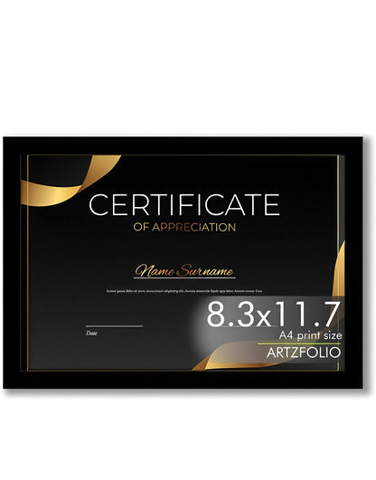 A4 Size Certificates Frame | Black 8.3x11.7 inch |